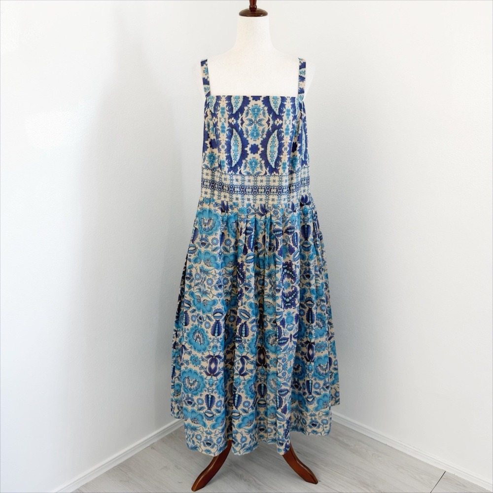 Taylor Brand Floral 100% Cotton Dress Size 12 Blue White Cottagecore Bohemian